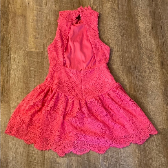 NWT Do+Be Pink Lace High Neck Open Back Dress Size M - Picture 9 of 11